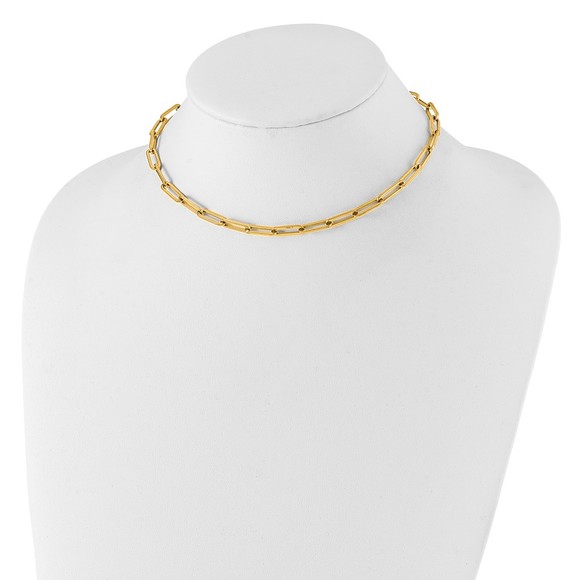 Stainless Steel Yellow IP-plated Elongated Link Paperclip 15" Necklace w 2" Ext - Picture 3 of 3